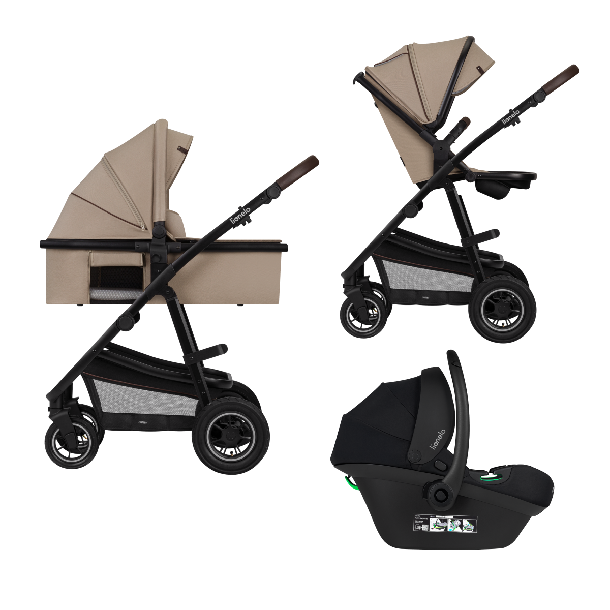 3-in-1 stroller with carrycot, stroller seat and car seat Lionelo Amber 3-in-1 Beige Sand