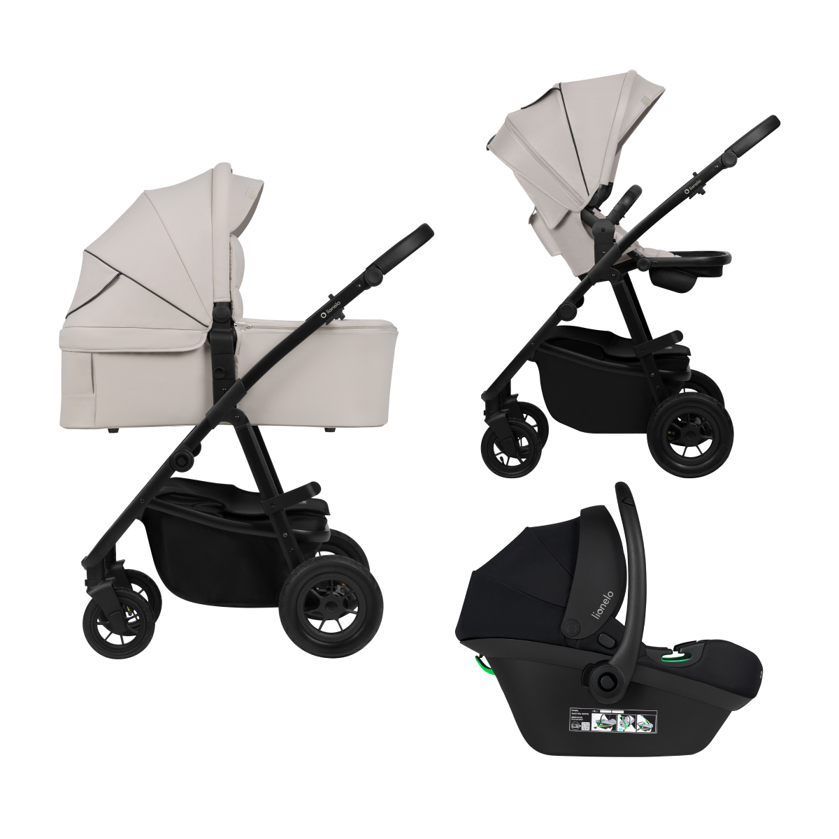 3-in-1 stroller with carrycot, stroller seat and car seat Lionelo Amber Plus 3-in-1 Beige Sand