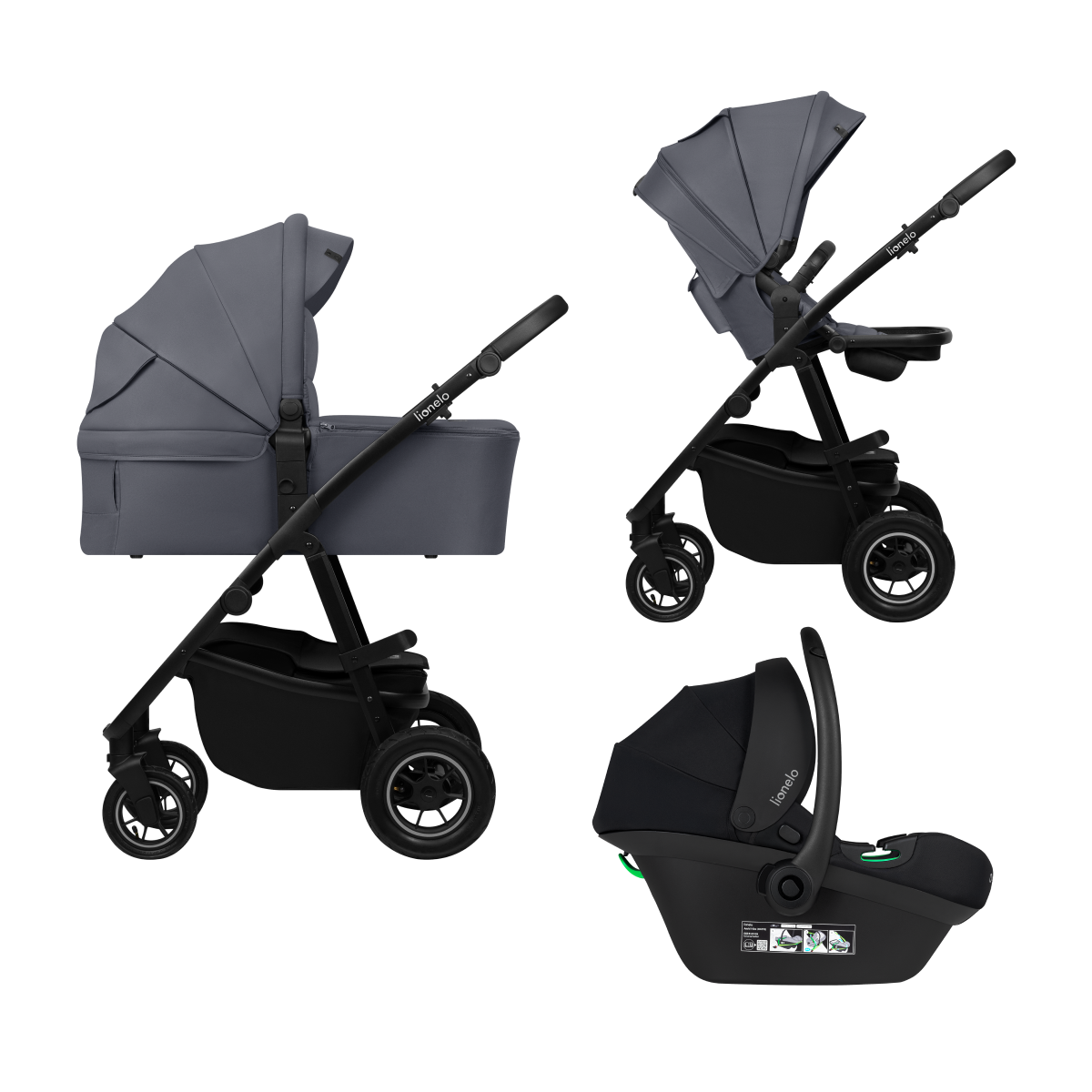 3-in-1 stroller with carrycot, stroller seat and car seat Lionelo Amber Plus 3-in-1 Grey Graphite