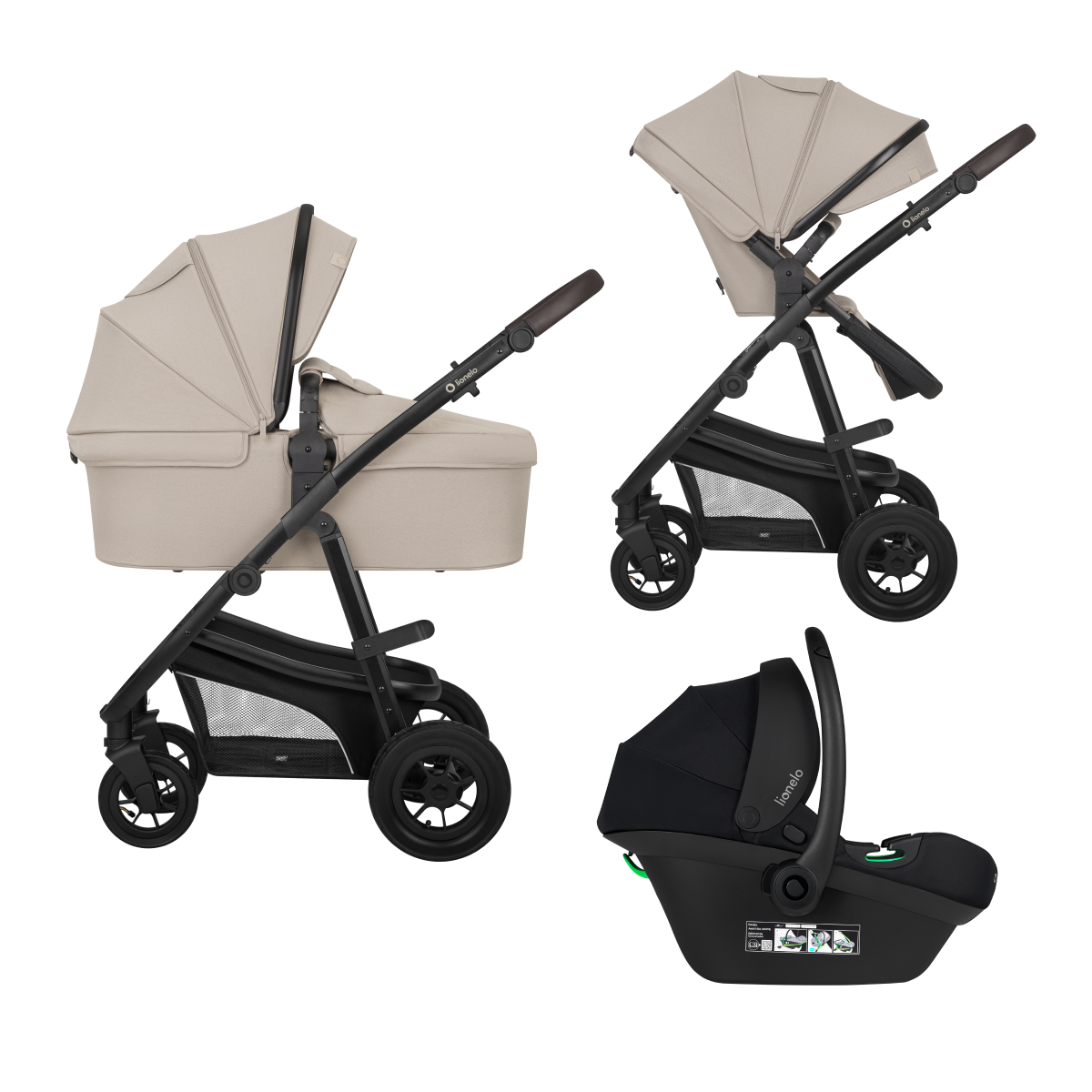 3-in-1 stroller with carrycot, stroller seat and car seat Lionelo Bianka 3-in-1 Beige Sand