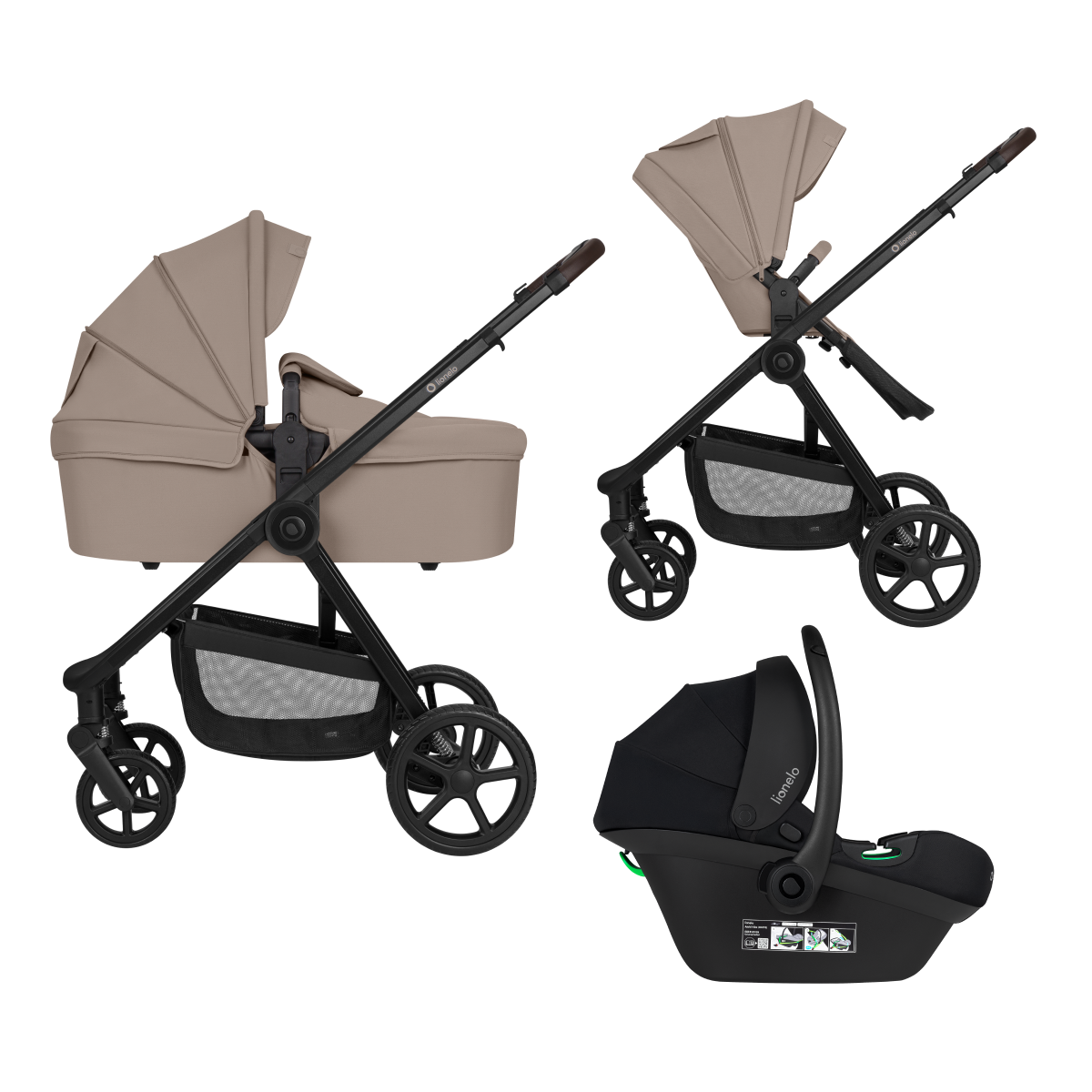 3-in-1 stroller with carrycot, stroller seat and car seat Lionelo Greet 3-in-1 Beige Taupe