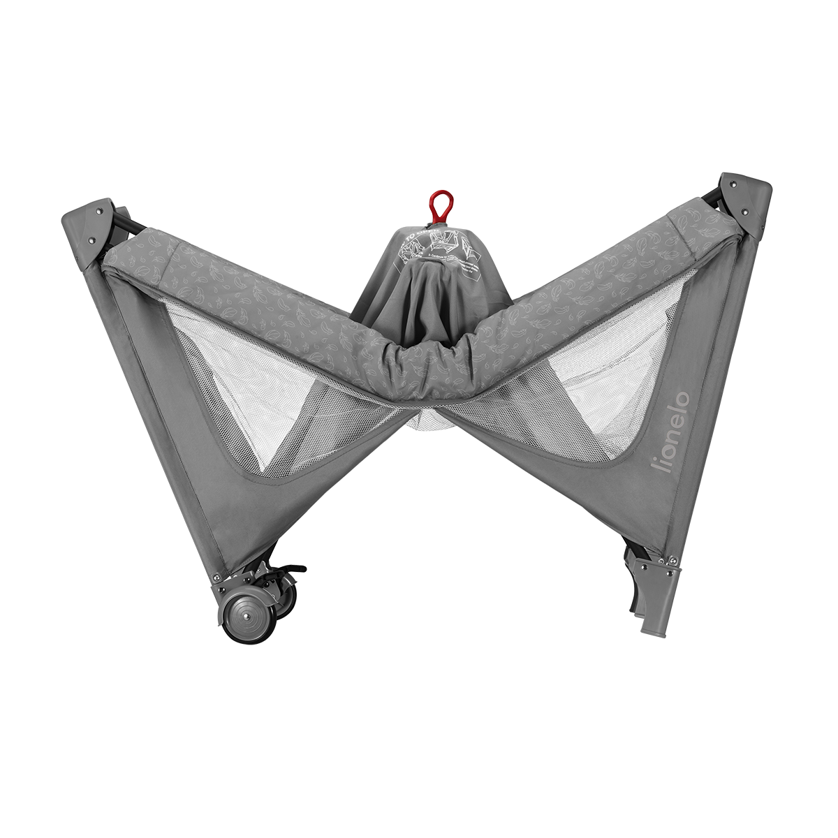 travel cot folded view Lionelo Jasmin Easy Fold Grey Stone