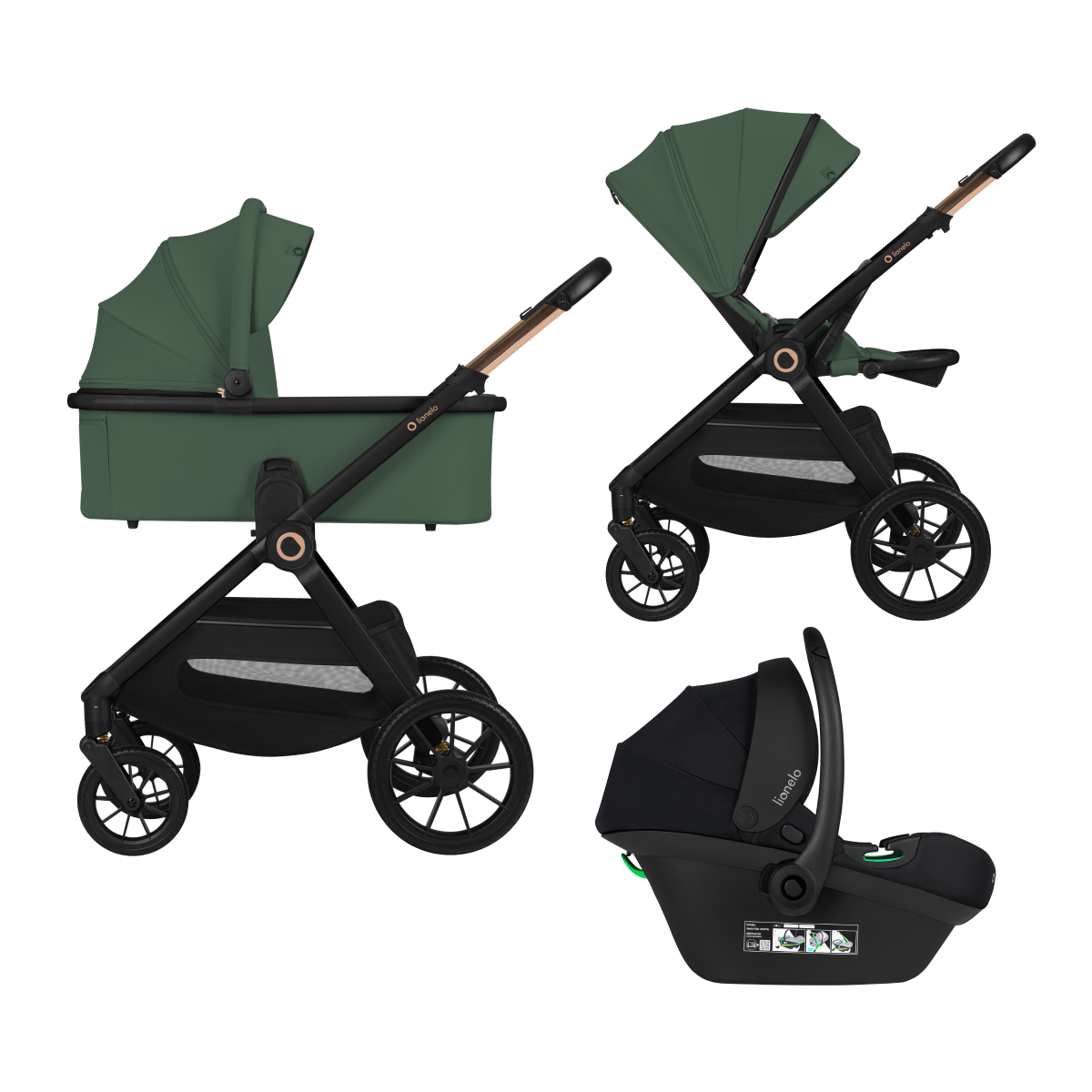 3-in-1 stroller with carrycot, stroller seat and car seat Lionelo Layla 3-in-1 Green Forest