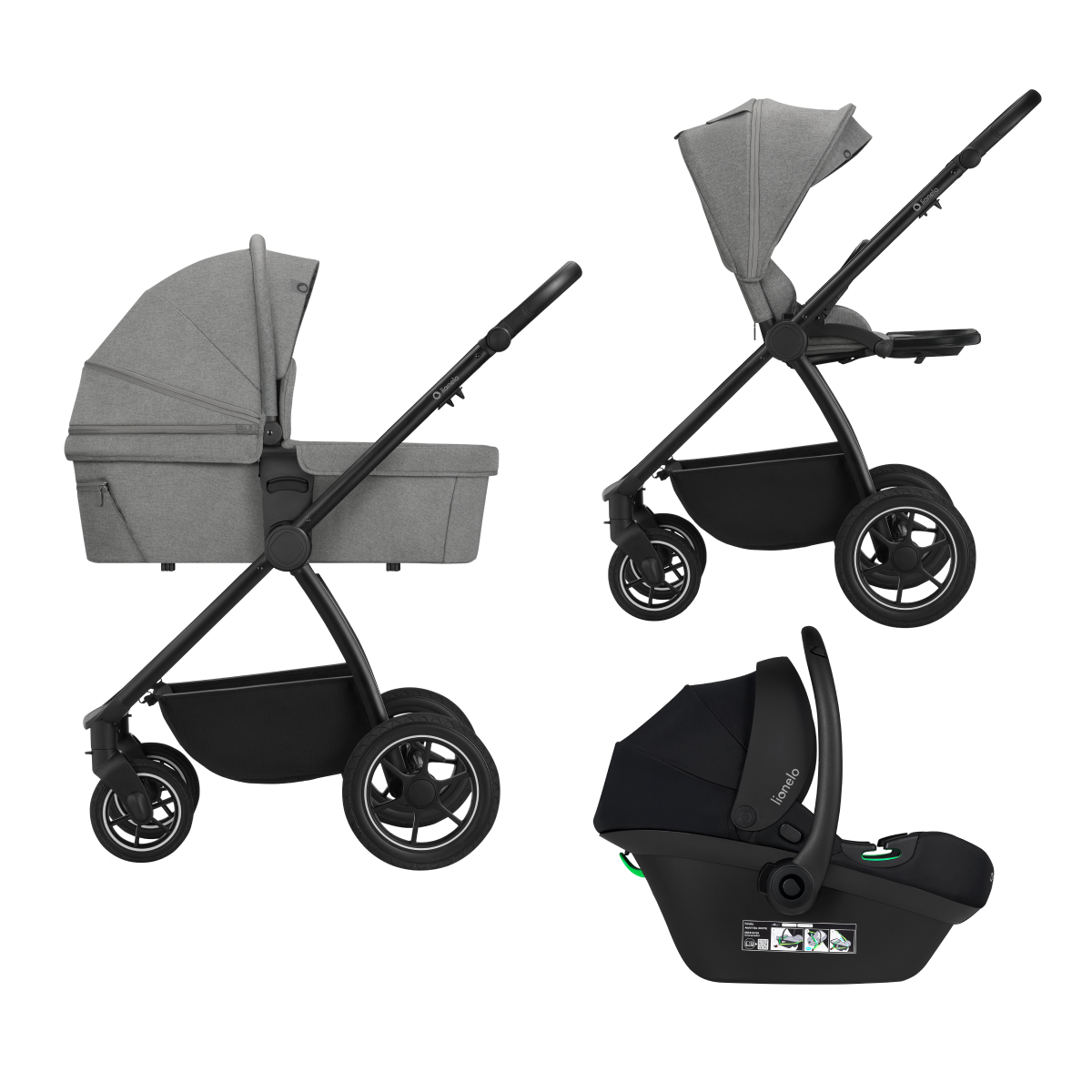 3-in-1 stroller with carrycot, stroller seat and car seat Lionelo Meril 3-in-1 Grey Stone