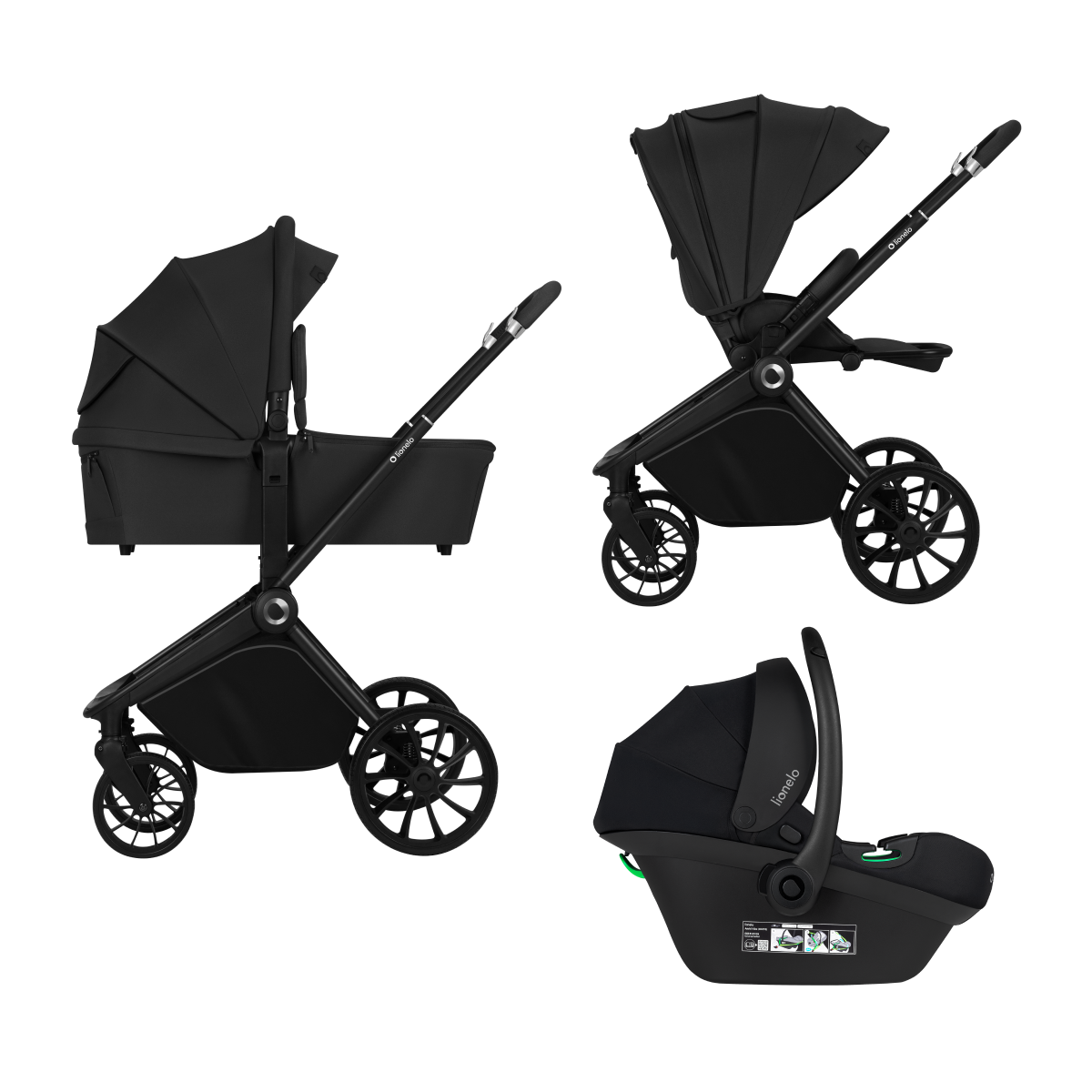 3-in-1 stroller with carrycot, stroller seat and car seat Lionelo Mika Plus 3-in-1 Black Onyx