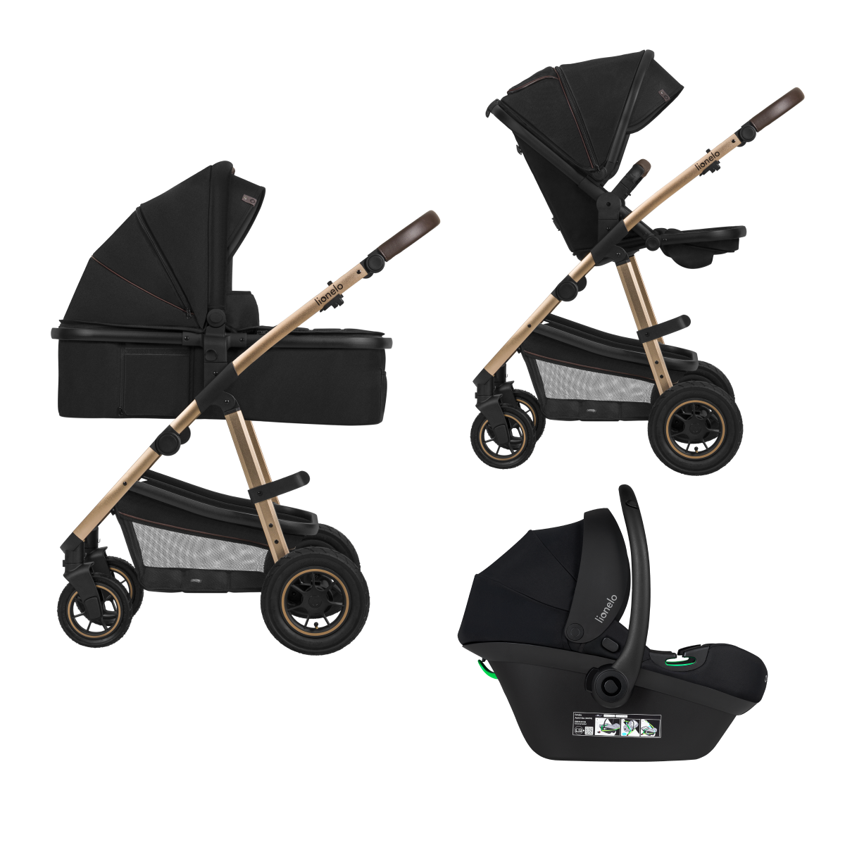 3-in-1 stroller with carrycot, stroller seat and car seat Lionelo Amber 3-in-1 Black Onyx