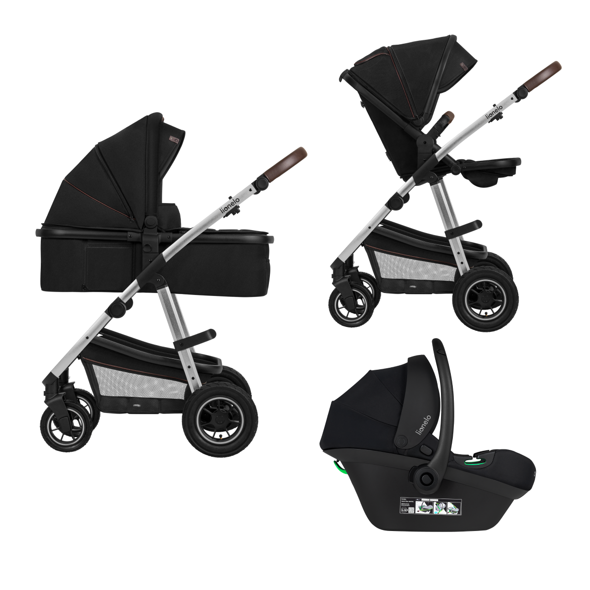 3-in-1 stroller with carrycot, stroller seat and car seat Lionelo Amber 3-in-1 Black Silver