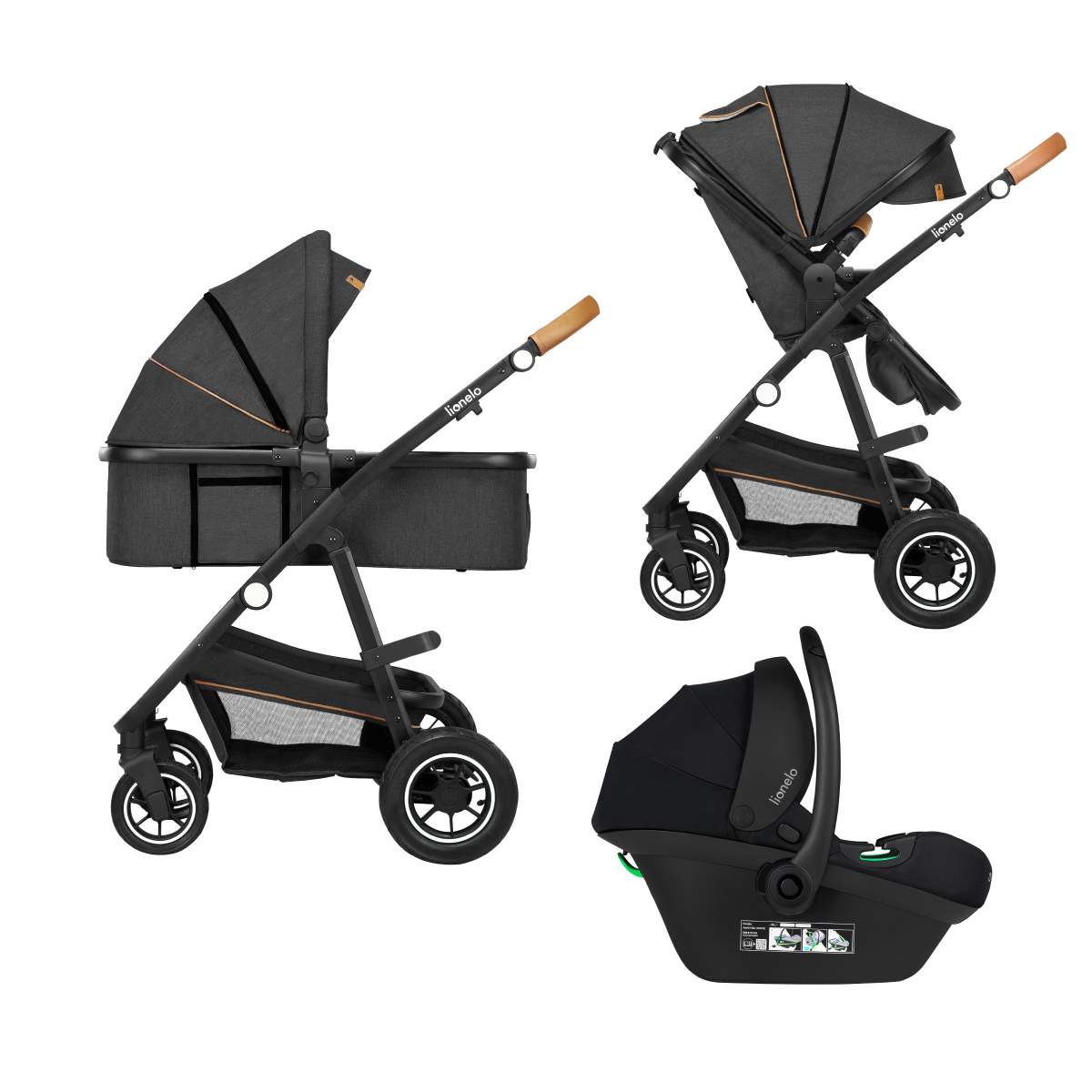 3-in-1 stroller with carrycot, stroller seat and car seat Lionelo Amber 3-in-1 Grey Graphite