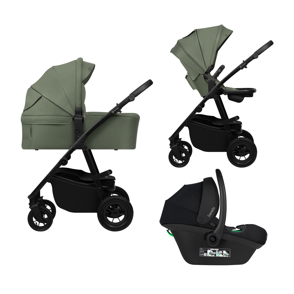 3-in-1 stroller with carrycot, stroller seat and car seat Lionelo Amber Plus 3-in-1 Green Forest