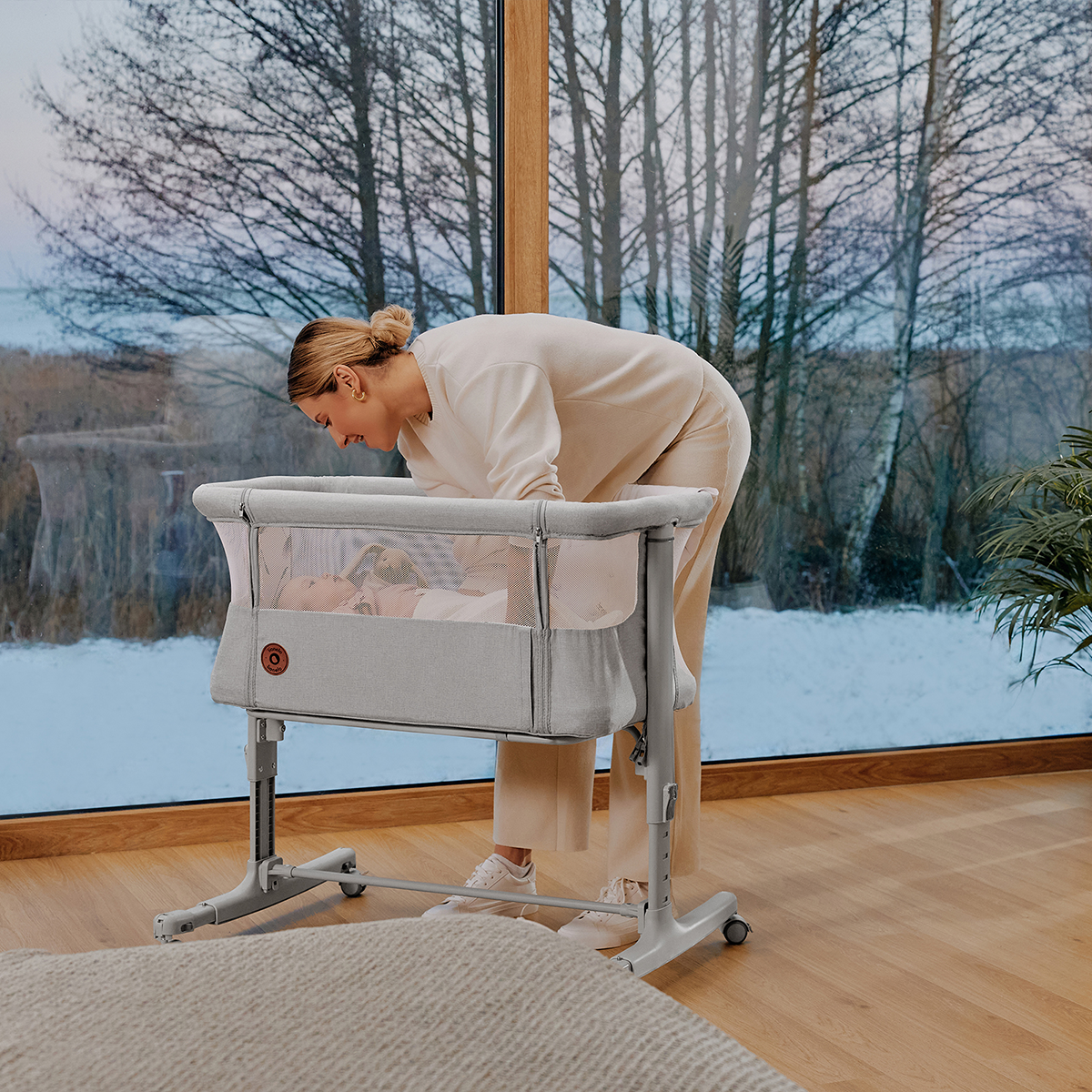 bedside crib product view 2 Lionelo Aurora Beige Cappuccino