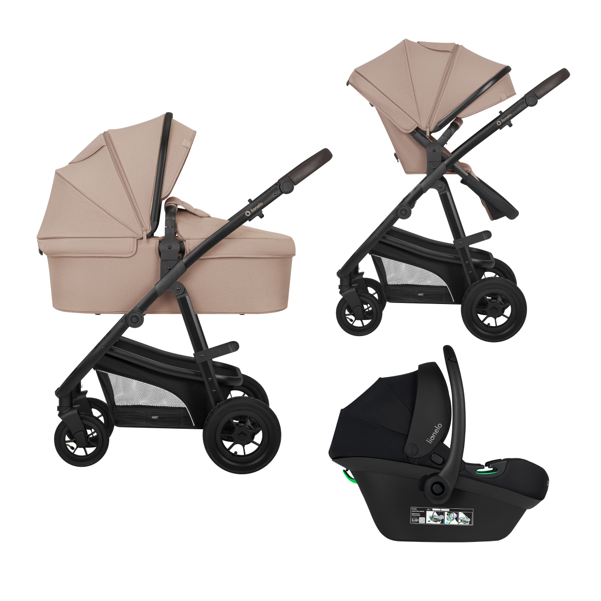 3-in-1 stroller with carrycot, stroller seat and car seat Lionelo Bianka 3-in-1 Beige Taupe