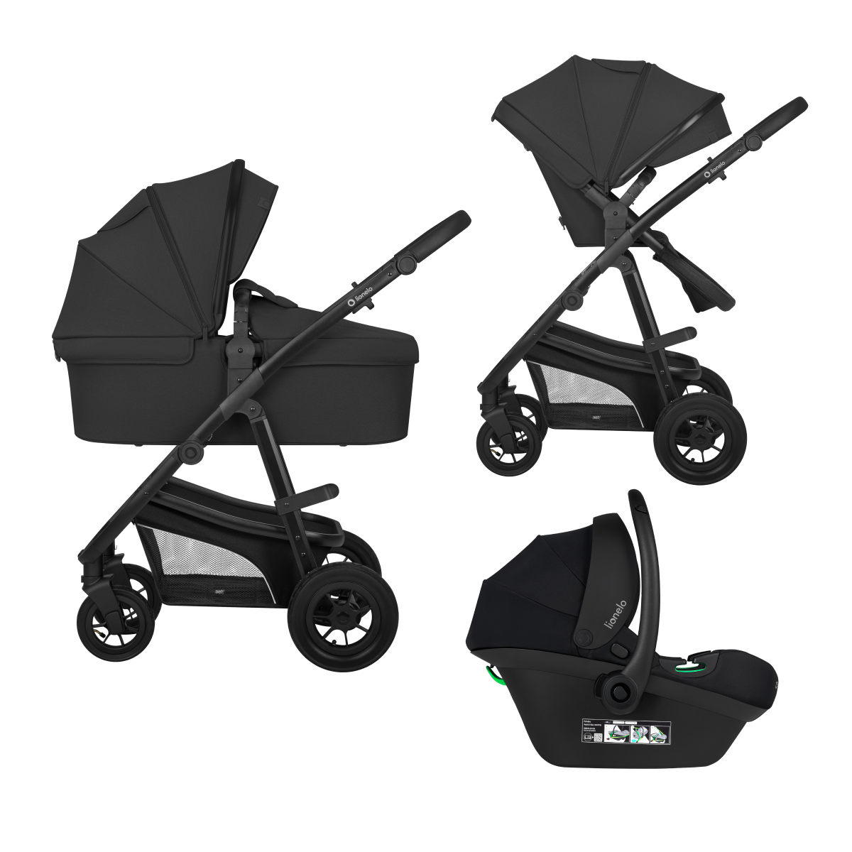 3-in-1 stroller with carrycot, stroller seat and car seat Lionelo Bianka 3-in-1 Black Onyx