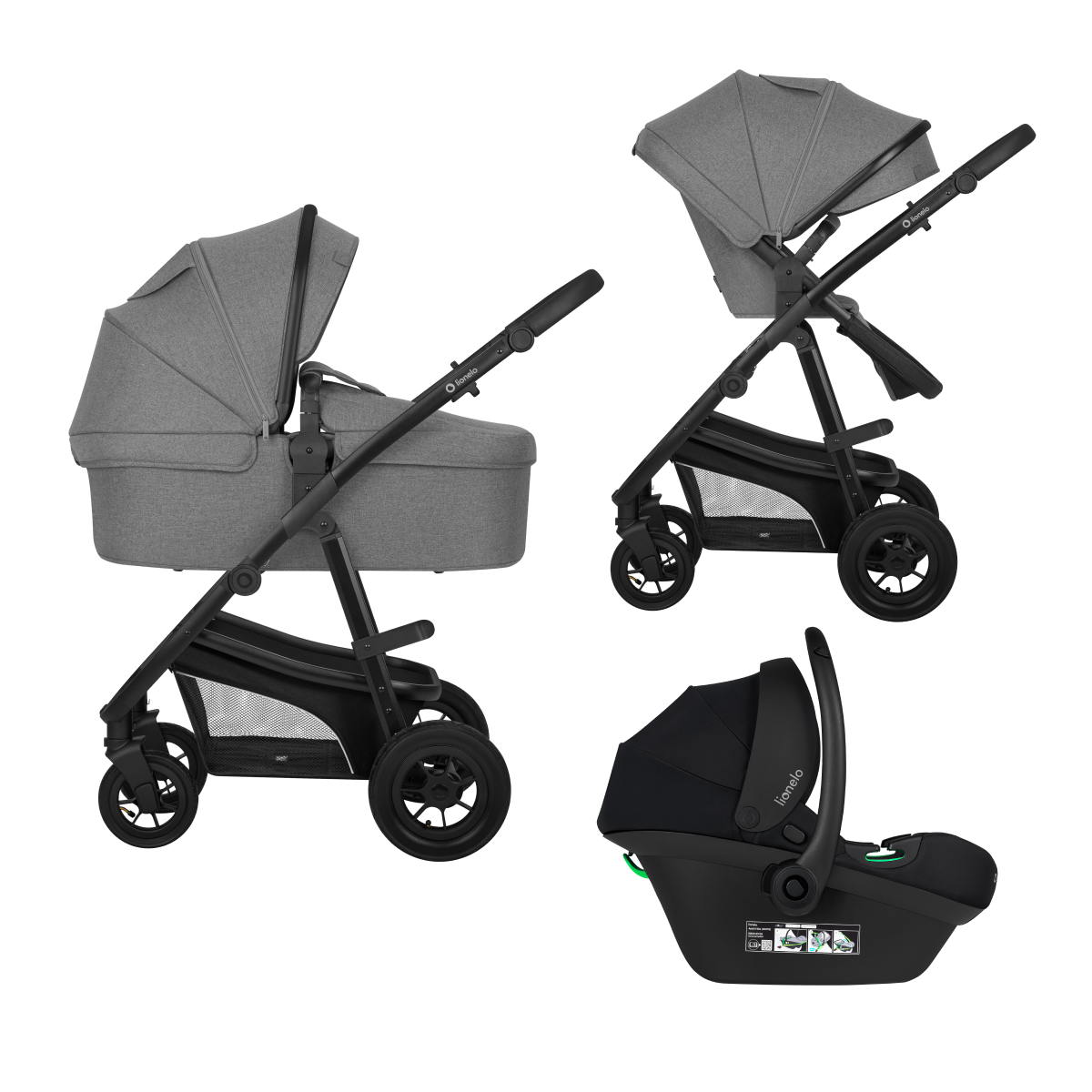 3-in-1 stroller with carrycot, stroller seat and car seat Lionelo Bianka 3-in-1 Grey Stone