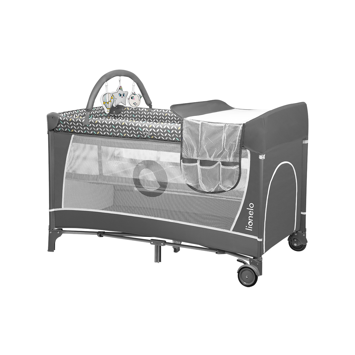 travel cot product view 3 Lionelo Flower Grey Scandi