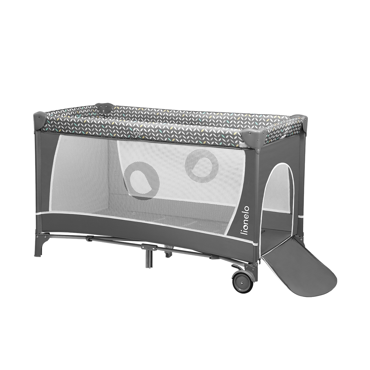 travel cot product view 2 Lionelo Flower Grey Scandi