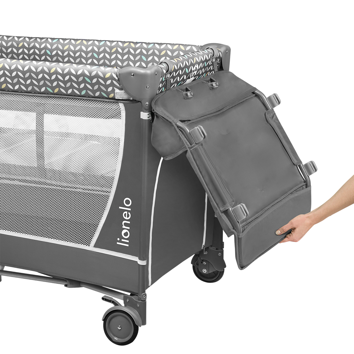 travel cot product view 7 Lionelo Flower Grey Scandi