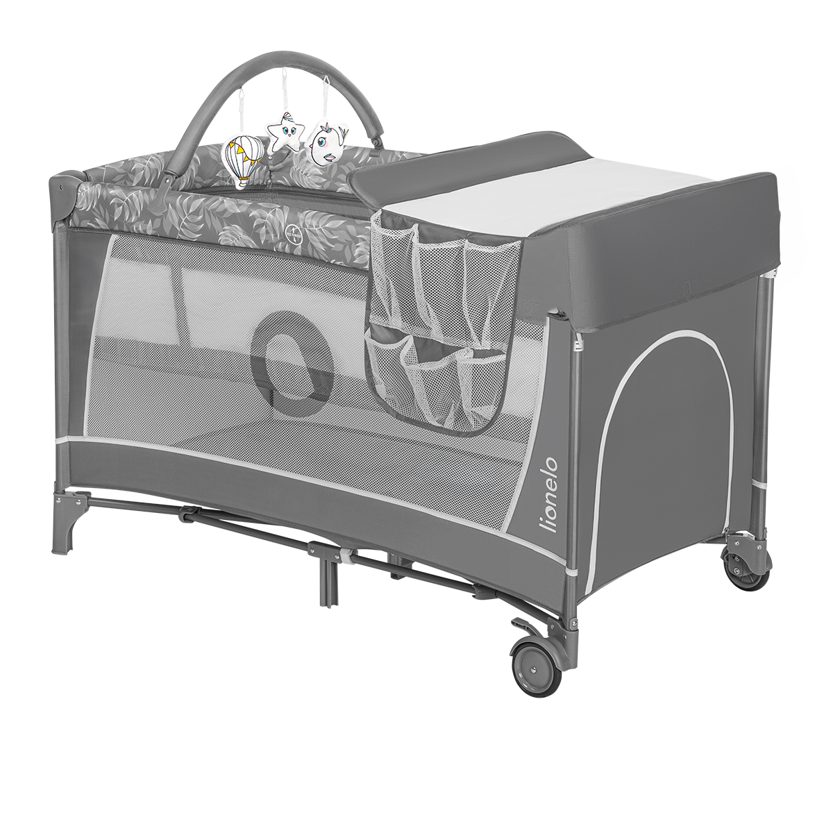 travel cot product view 3 Lionelo Flower Grey Stone