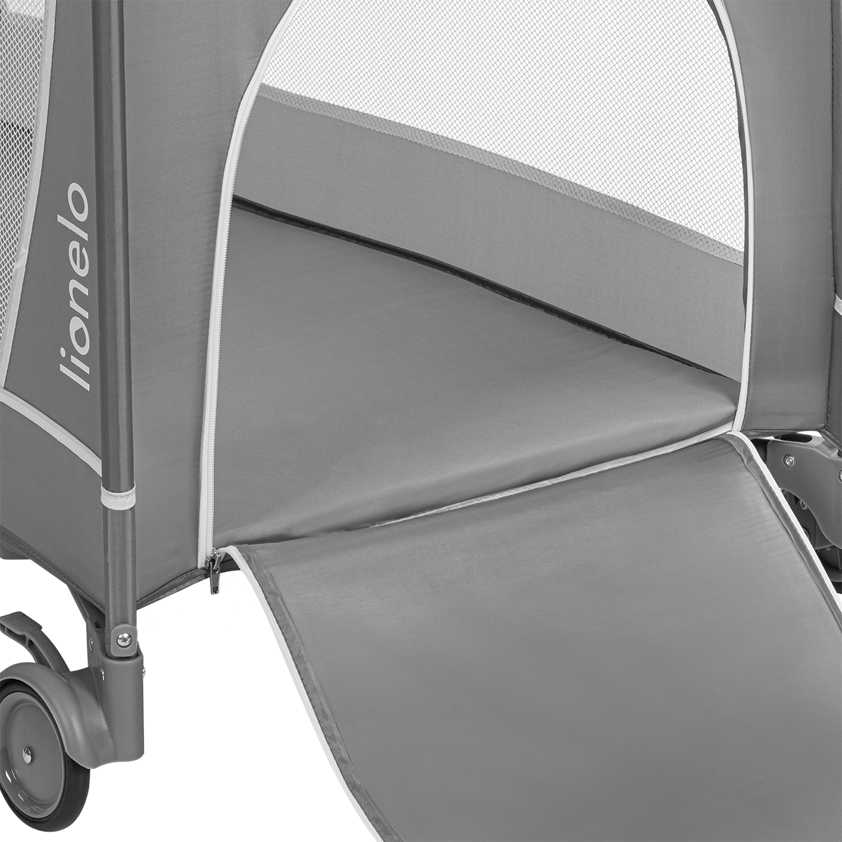 travel cot product view 2 Lionelo Flower Grey Stone