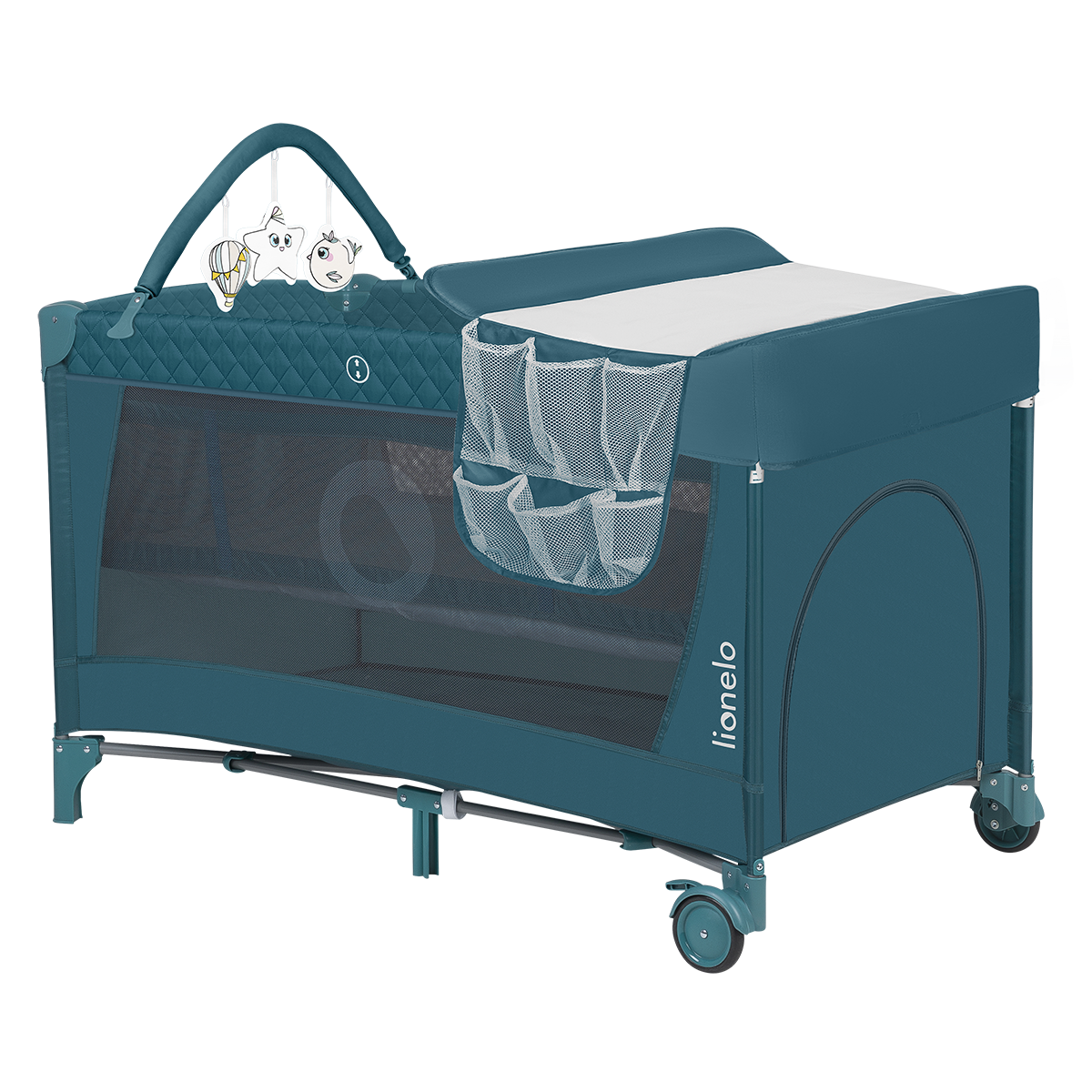 travel cot product view 2 Lionelo Flower Turquoise