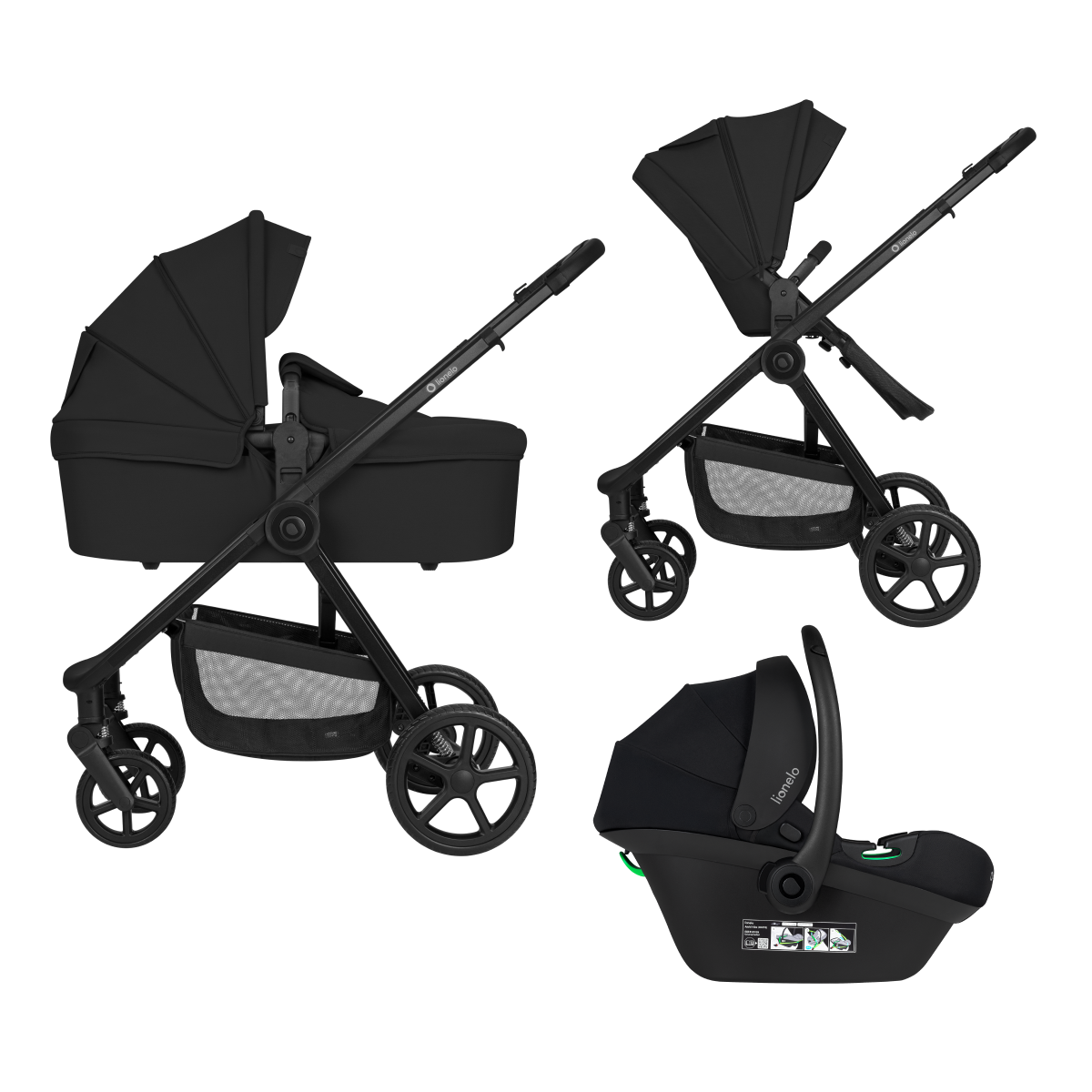 3-in-1 stroller with carrycot, stroller seat and car seat Lionelo Greet 3-in-1 Black Onyx
