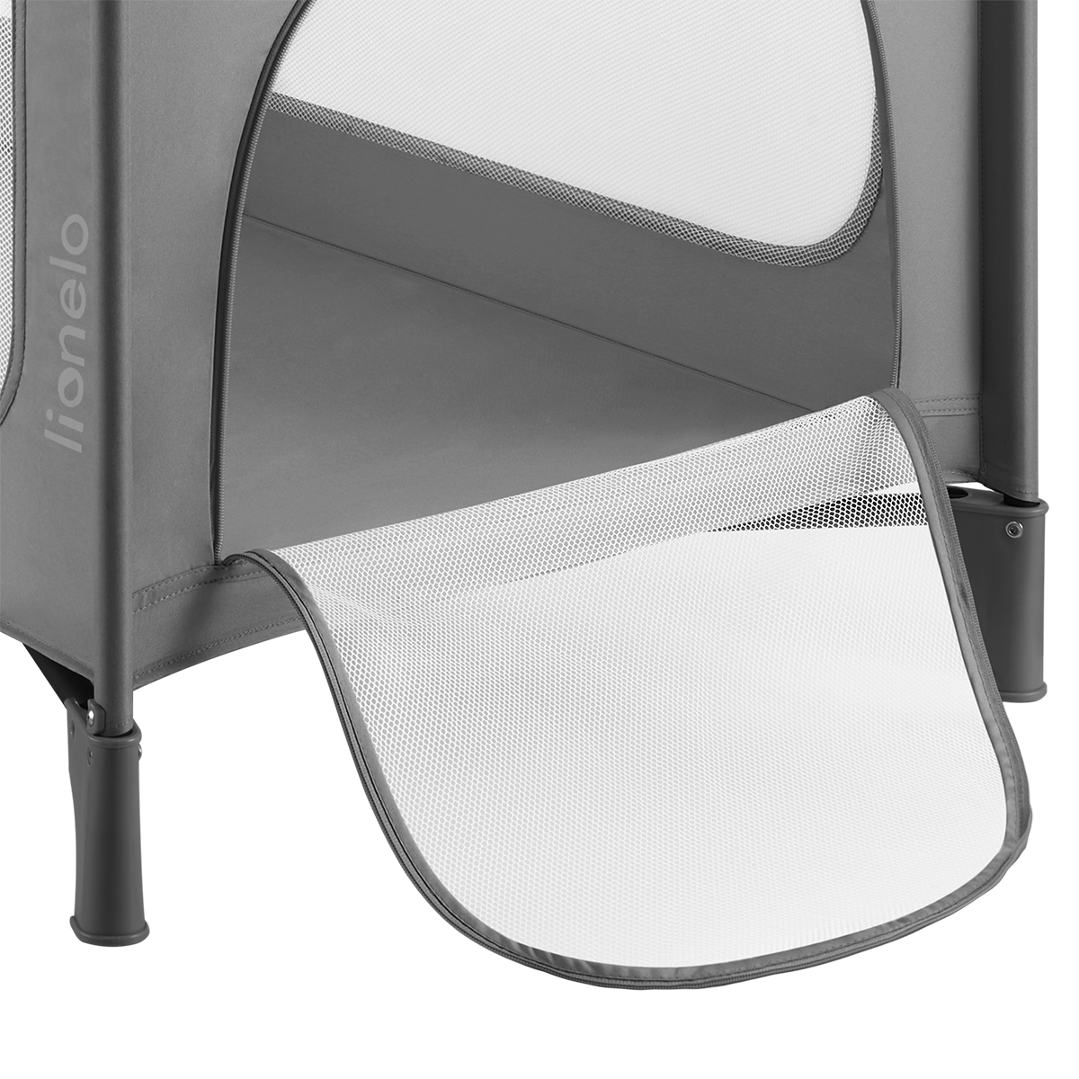 travel cot folded view Lionelo Jasmin Easy Fold Grey Stone