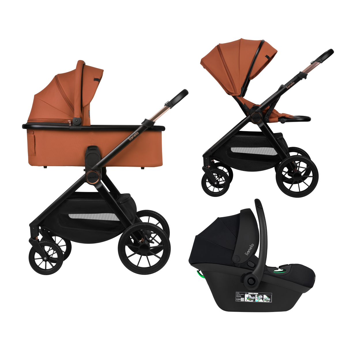 3-in-1 stroller with carrycot, stroller seat and car seat Lionelo Layla 3-in-1 Brown Rust