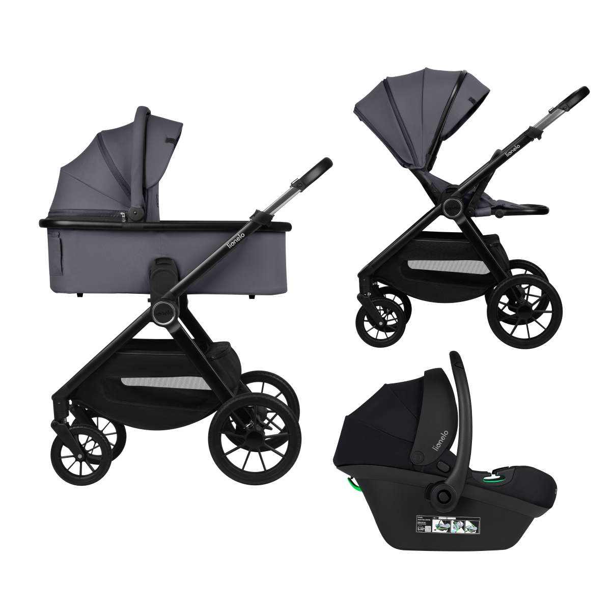 3-in-1 stroller with carrycot, stroller seat and car seat Lionelo Layla 3-in-1 Grey Stone