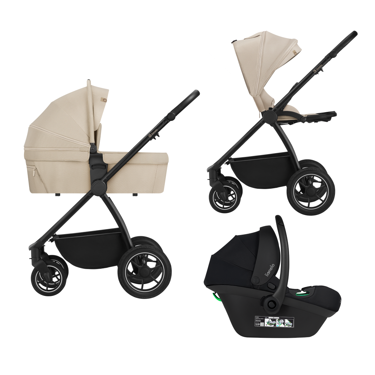 3-in-1 stroller with carrycot, stroller seat and car seat Lionelo Meril 3-in-1 Beige Sand