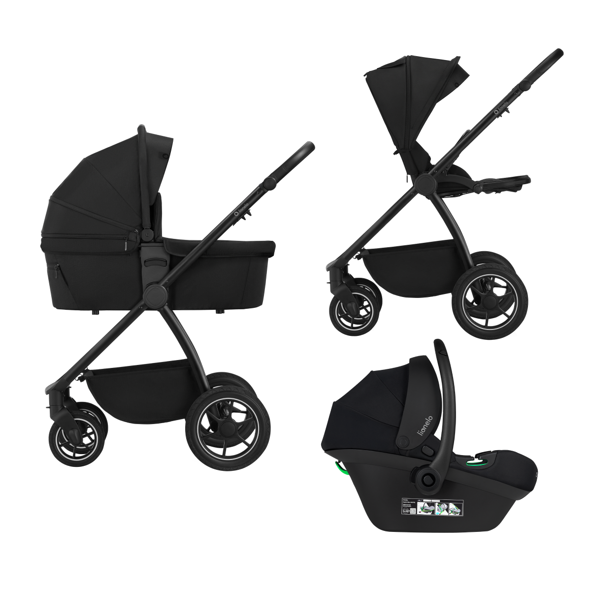 3-in-1 stroller with carrycot, stroller seat and car seat Lionelo Meril 3-in-1 Black Onyx