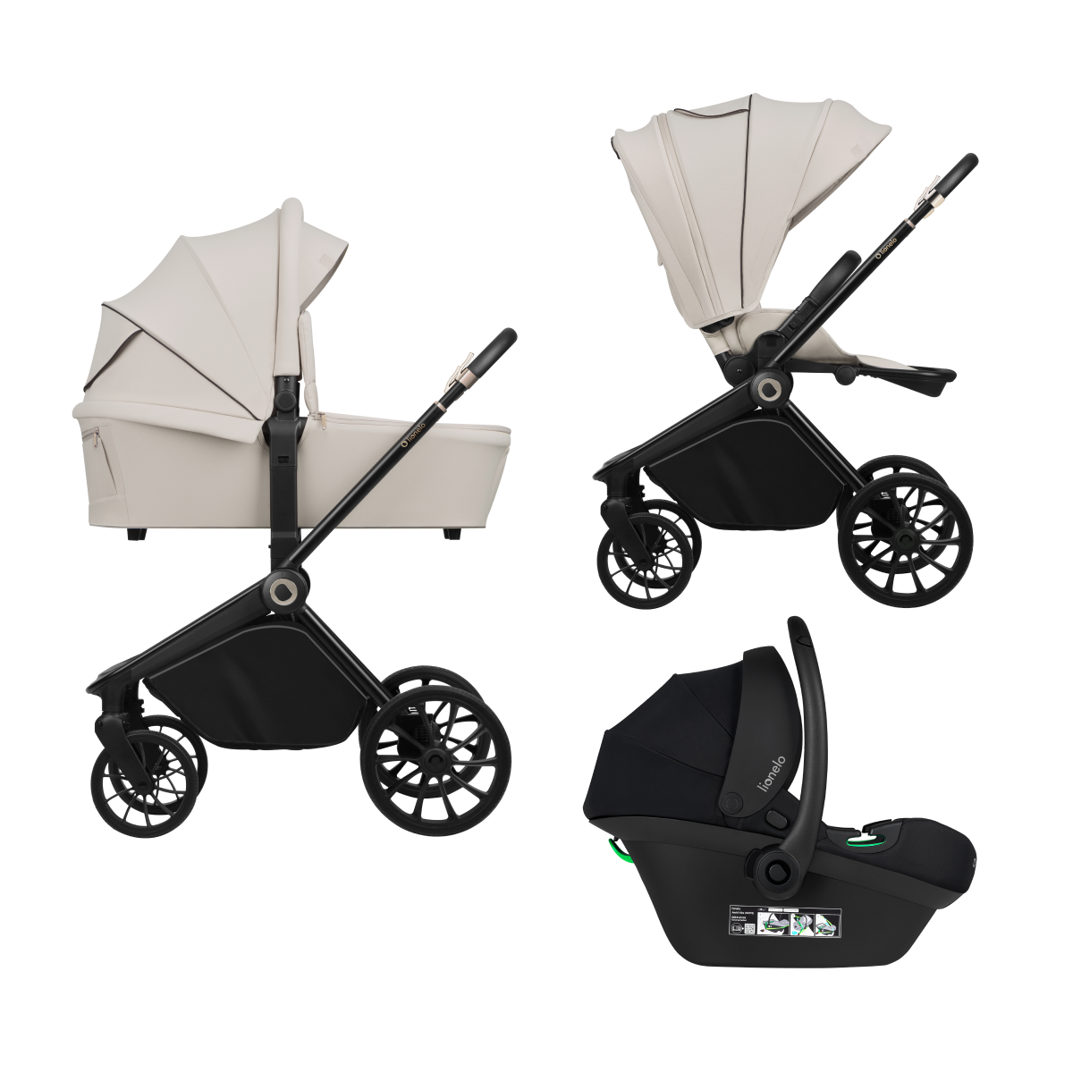 3-in-1 stroller with carrycot, stroller seat and car seat Lionelo Mika Plus 3-in-1 Beige Sand