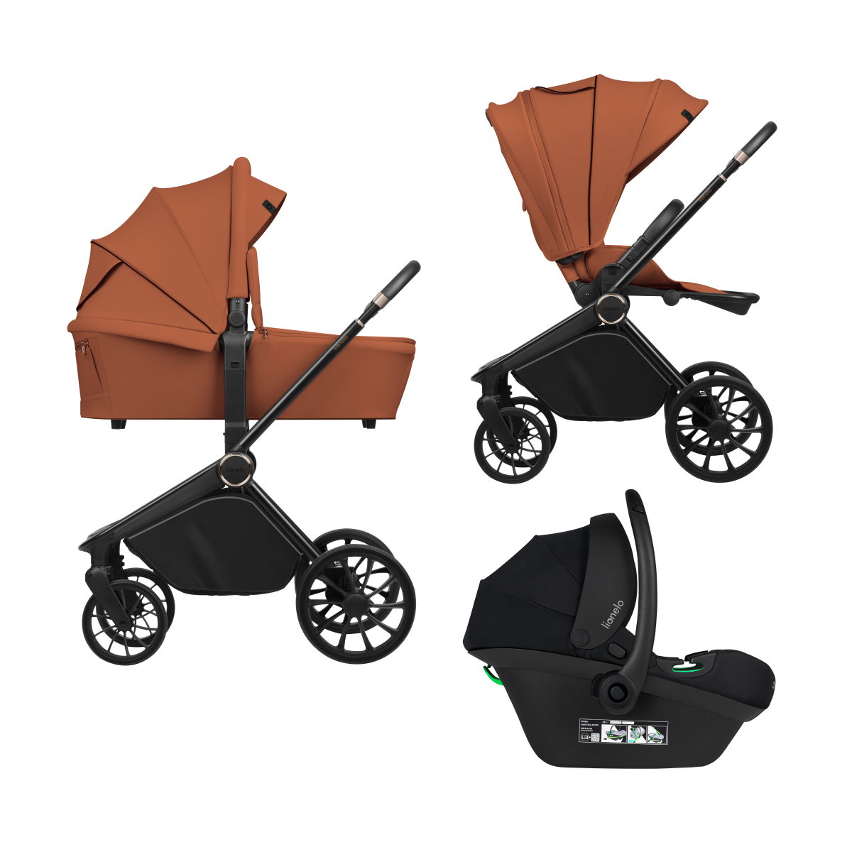 3-in-1 stroller with carrycot, stroller seat and car seat Lionelo Mika Plus 3-in-1 Brown Rust