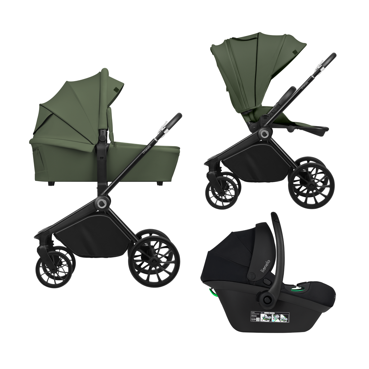 3-in-1 stroller with carrycot, stroller seat and car seat Lionelo Mika Plus 3-in-1 Green Olive