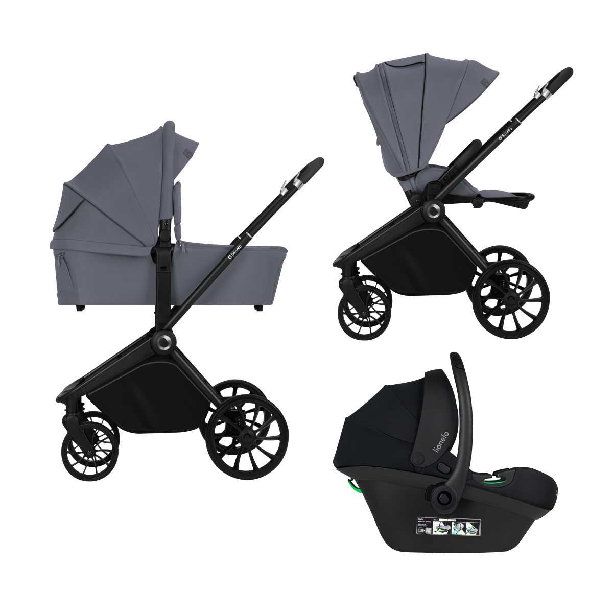 3-in-1 stroller with carrycot, stroller seat and car seat Lionelo Mika Plus 3-in-1 Grey Stone