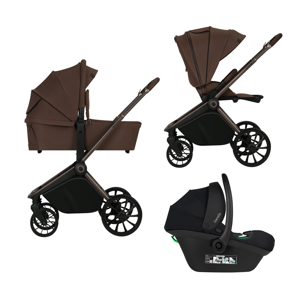 3-in-1 stroller with carrycot, stroller seat and car seat Lionelo Mika Plus 3-in-1 Mocha Mousse