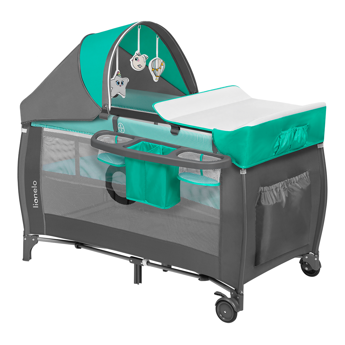 travel cot product view 3 Lionelo Sven Plus Turquoise Grey